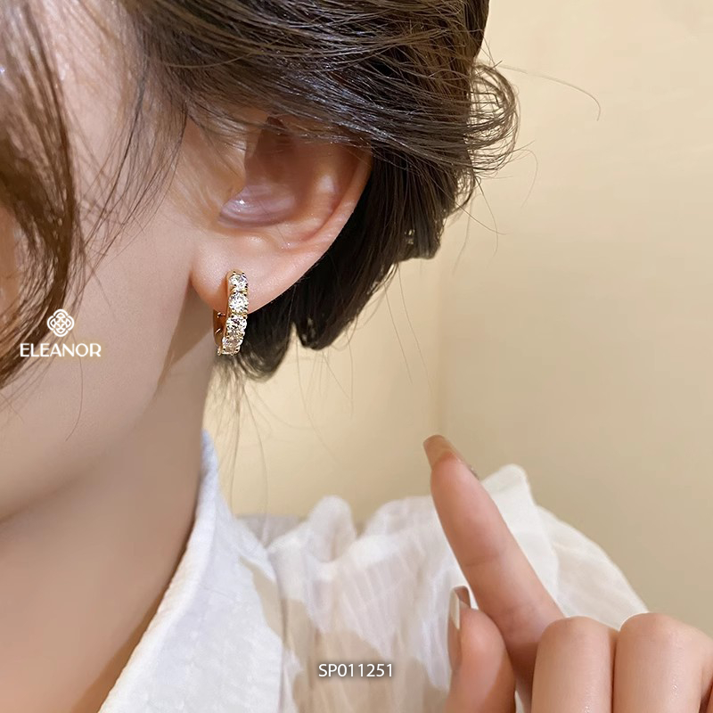 Bông tai nữ chuôi bạc 925 Eleanor Accessories khuyên tai tròn đính đá phụ kiện trang sức 11251