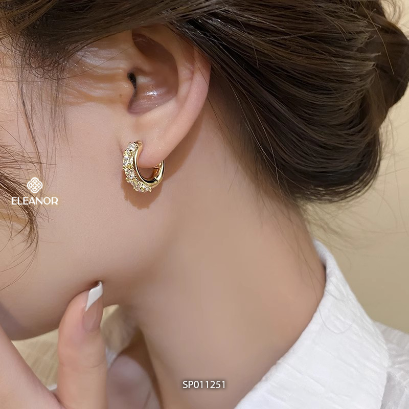 Bông tai nữ chuôi bạc 925 Eleanor Accessories khuyên tai tròn đính đá phụ kiện trang sức 11251