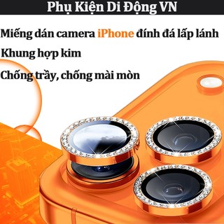 Kính bảo vệ camera iPhone đính đá lấp lánh kính cường lực chống trầy cho iPhone 11 12 13 14 15 16 17 Pro Max 17 Air