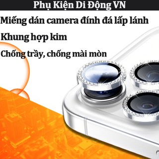 Kính bảo vệ camera iPhone đính đá lấp lánh chống trầy cho iPhone 11 12 13 14 15 16 17 Pro Max 17 Air