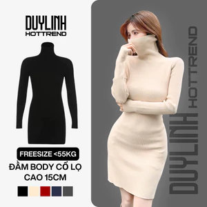 Đầm body nữ tay dài cổ lọ DUYLINH đầm giữ nhiệt cổ cao 15cm chất vải dày dặn co giãn DL04T