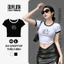 Áo croptop ngắn tay cổ tròn thêu hình kute ôm body tôn dáng 2 màu trắng đen Duy Linh Chuyên Sỉ DL29A