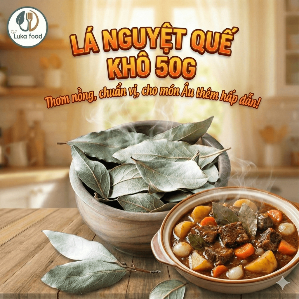 Lá Nguyệt Quế Sấy Khô 50g - Gia Vị Nấu Bò Kho, Cà Ri, Mì Ý Thơm Ngon, Khử Mùi Tanh Hiệu Quả Luka Food