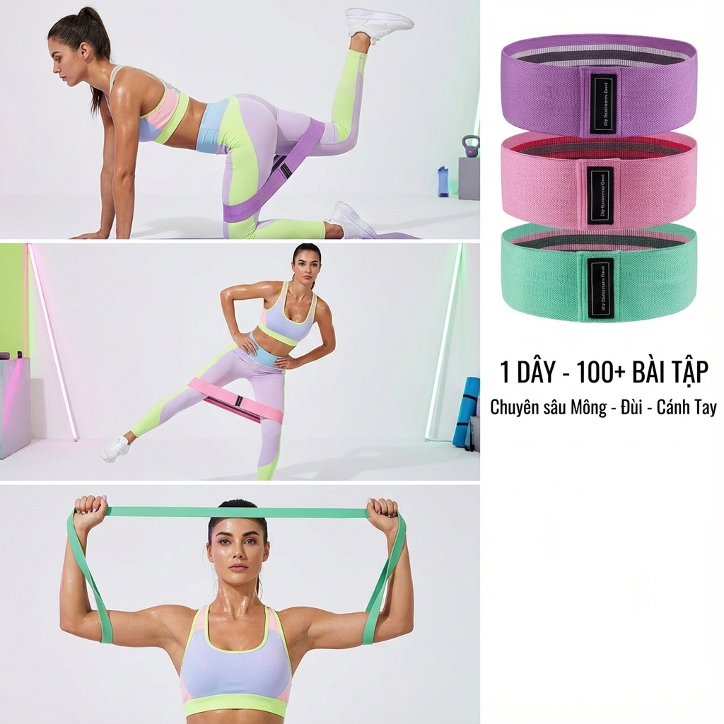 Dây Kháng Lực Đàn Hồi Tập Chân Mông Đùi SOVEXA Dây Miniband Vải Tập Yoga Gym 3 Mức Co Giãn Tại Nhà