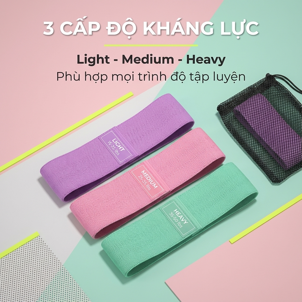 Dây Kháng Lực Đàn Hồi Tập Chân Mông Đùi SOVEXA Dây Miniband Vải Tập Yoga Gym 3 Mức Co Giãn Tại Nhà