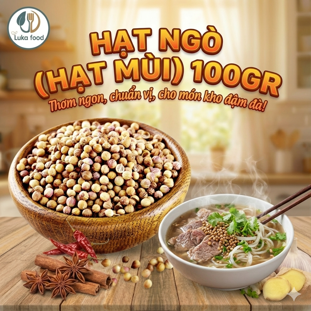 Hạt Mùi Khô Sạch (Hạt Ngò) 100g - Gia Vị Nấu Phở, Lẩu, Các Món Nướng Thơm Lừng, Thảo Mộc Tắm Bé, Xông Hơi Thư Giãn Luka