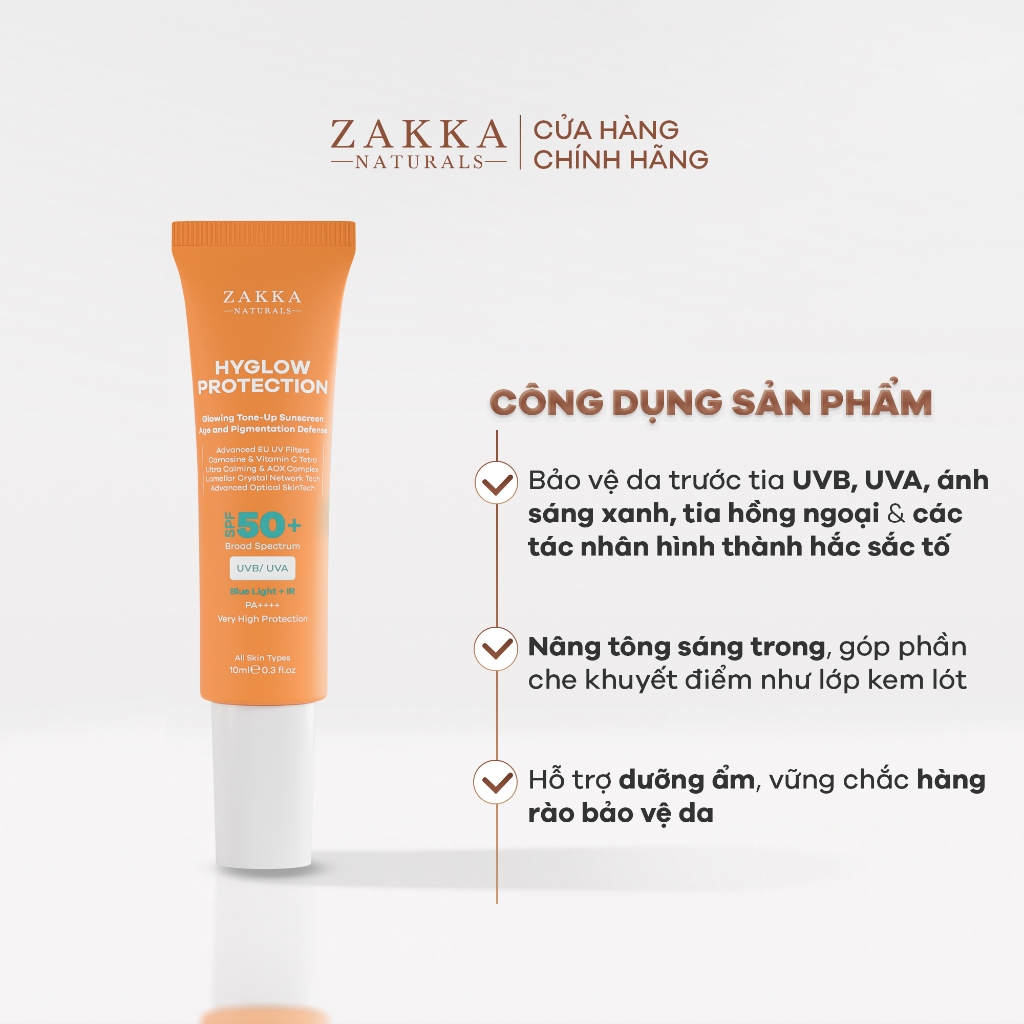 Minisize - Kem chống nắng phổ rộng Hyglow Protection Zakka Naturals nâng tông sáng da 10ml