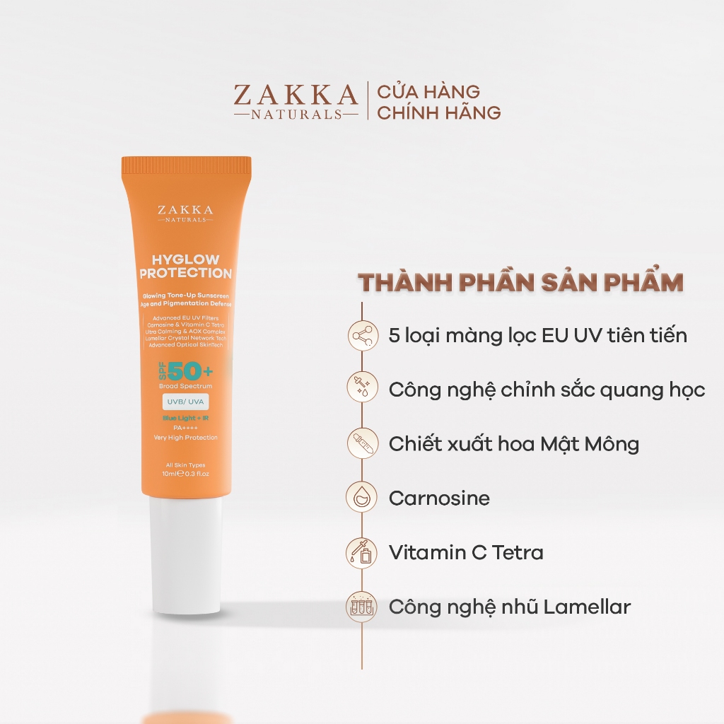 Minisize - Kem chống nắng phổ rộng Hyglow Protection Zakka Naturals nâng tông sáng da 10ml
