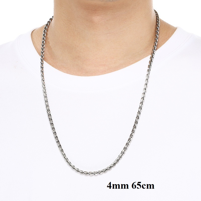 Dây chuyền nam unisex titan trơn kiểu xích xoắn bắt sáng không gỉ nhiều size C44