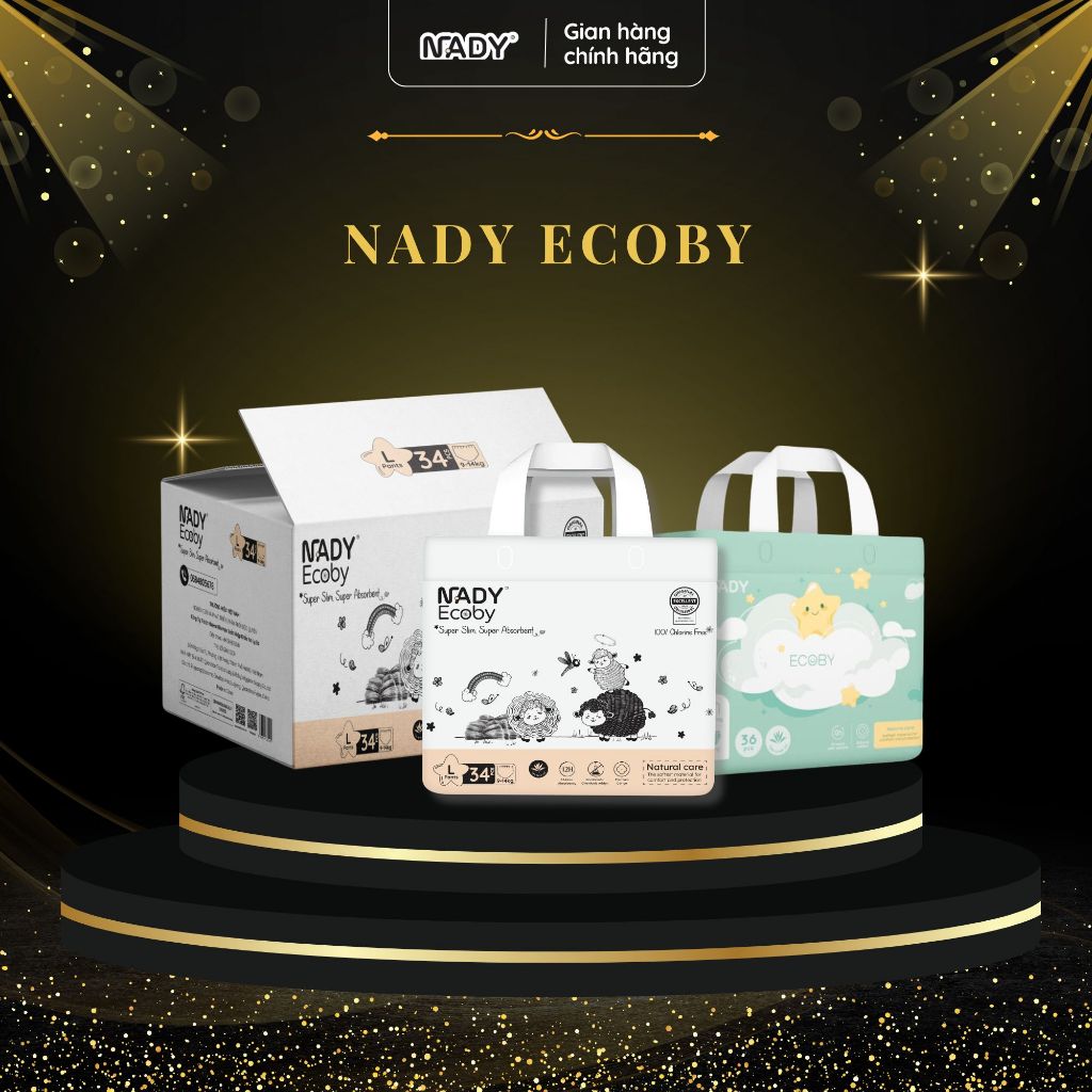 Bỉm NADY Ecoby Dán/Quần NB45/S42/M40/M36/L34/XL32/XXL30 Siêu Mỏng, Siêu ...