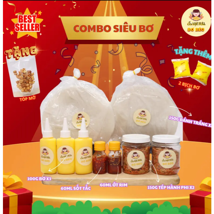 (Combo Siêu Bơ) Bánh Tráng Phơi Sương, Muối Tép Và Bơ (3 Chai Bơ + 2 Tép Hành Phi + Sốt Tắc, Ớt Rim)