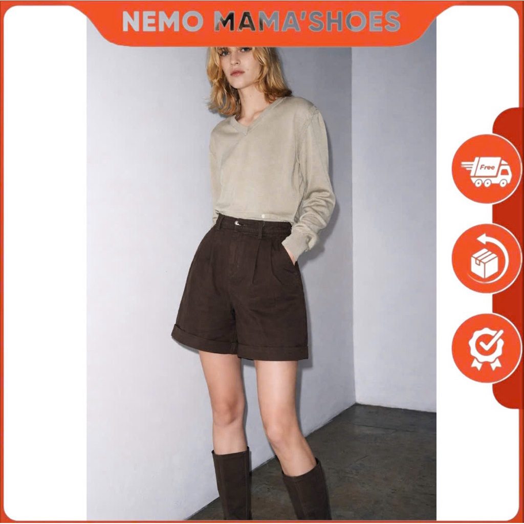 ZARA QUẦN SHORT NỮ DÁNG SUÔNG MÀU NÂU (250722063)