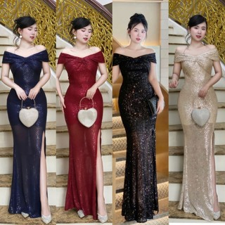 Đầm dạ hội kim sa trễ/bẹt vai nơ chéo cổ tko mm 2026