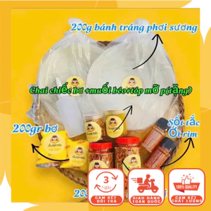 Bánh Tráng Phơi Sương 200g + 2 Bơ Túi 100g + Sốt Tắc + Ớt Rim + 2 Hủ Muối Tép Hành Phi + Tóp Mỡ + Muối Béo