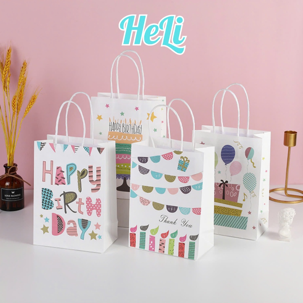 HC0002 COMBO 10 TÚI GIẤY ĐỰNG QUÀ SINH NHẬT, TÚI QUÀ TẶNG SINH NHẬT NHIỀU MẪU  (21*15*8/ 27*21*11CM)