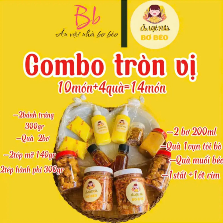 [Combo Tròn Vị] Combo Bánh Tráng Phơi Sương, Muối Tép Và Bơ X2 Bơ Béo + Tóp Mỡ + Sốt Tắc
