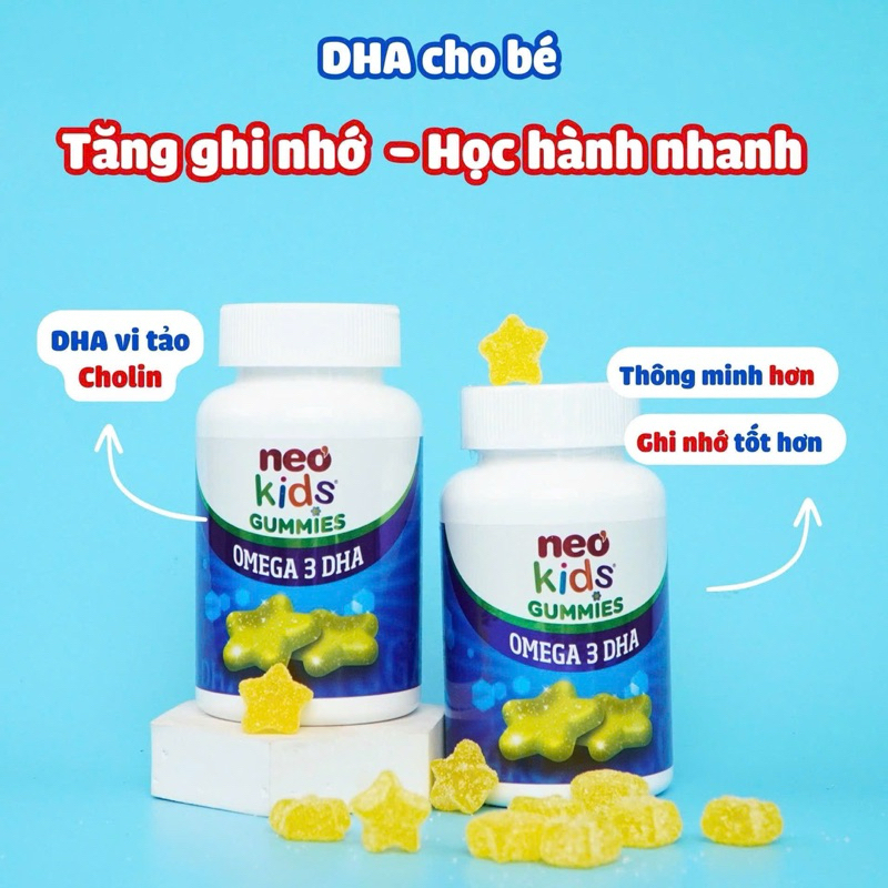 BỘ 3 GUMMIES NEOKIDS - Caxi, DHA, Kẽm hộp 60 viên nhai+ quà tặng
