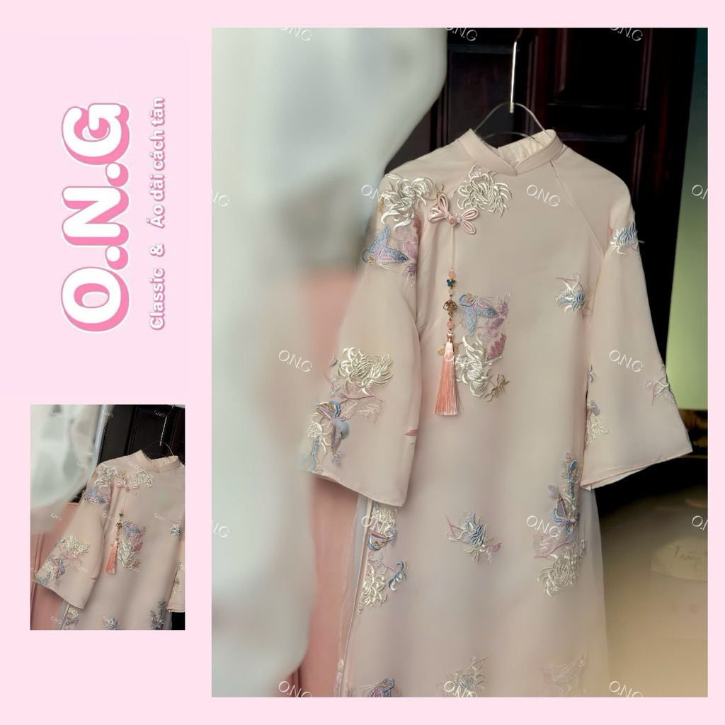 [ONG AD] Áo Dài HỒNG ĐIỆP dáng suông cổ truyền thống, tay lửng dài gần cổ tay(XS-8XL)