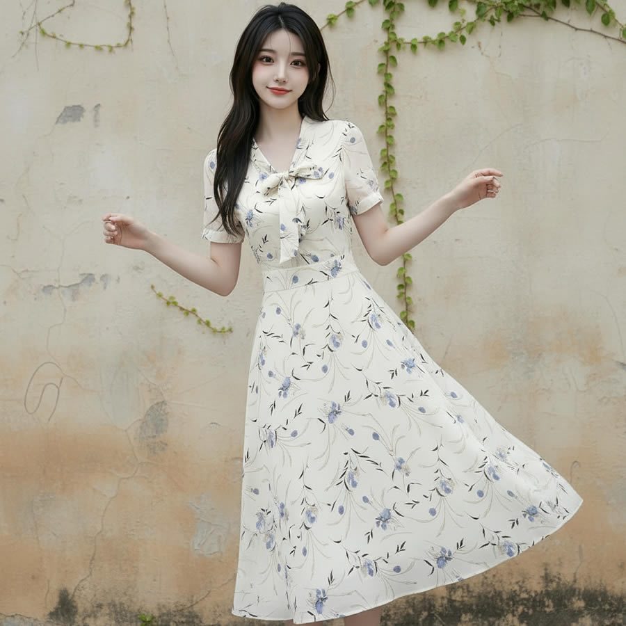 Váy hoa nhỏ dáng A cổ yếm eo cao chất liệu mềm mịn N48. | Shopee Việt Nam