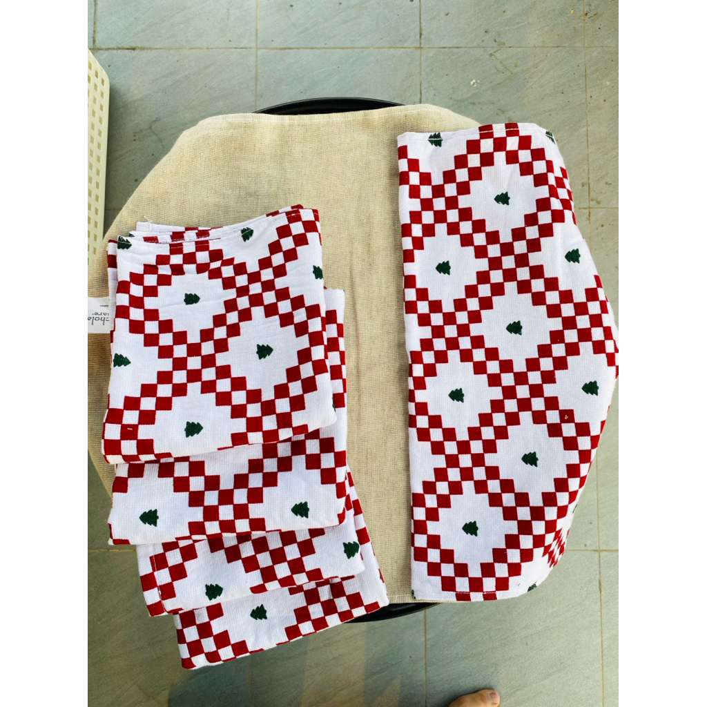 Combo 2 khăn lau hoạ tiết caro hàng xuất dư full tag