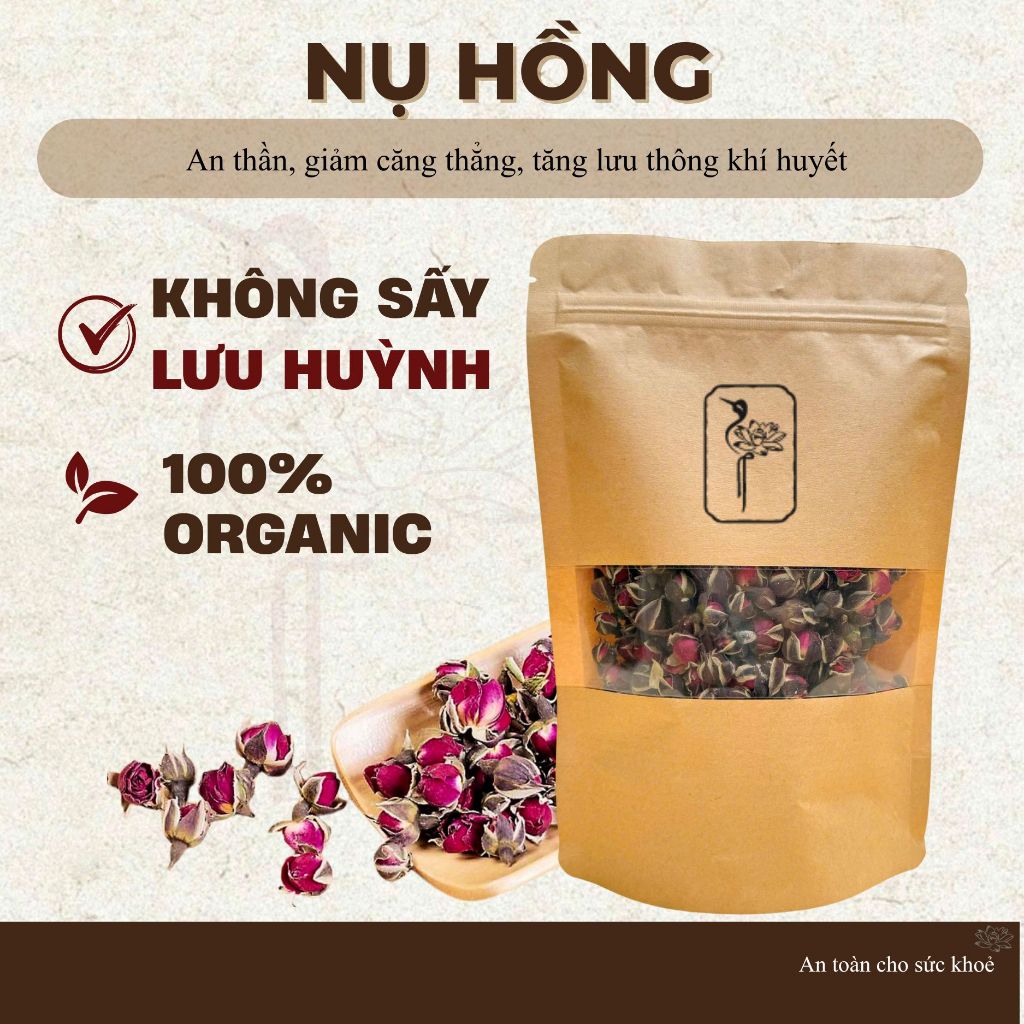 Nụ hồng sấy khô nguyên bông dùng pha trà dưỡng nhan, hỗ trợ thanh nhiệt, giảm stress, dùng làm bánh