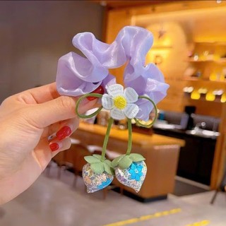 Scrunchies dây buộc tóc chùm dâu xinh xắn phong cách Hàn Quốc