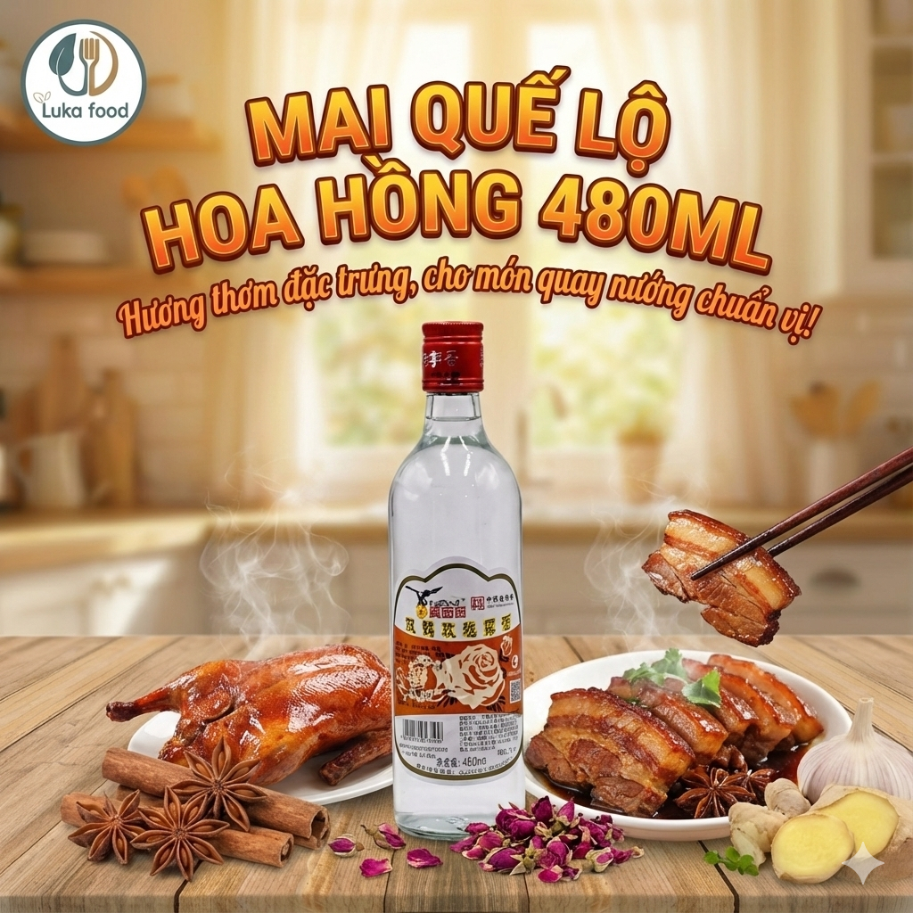 Rượu Mai Quế Lộ Hoa Hồng 480ml - Gia Vị Làm Lạp Xưởng, Nhân Bánh Trung Thu, Vịt Quay Chuẩn Vị, Khử Mùi Tanh Luka Food