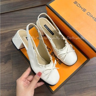 HÀNG LOẠI 1 Giày búp bê lolita nữ cao cấp đế cao 5cm mũi tròn phối nơ có viền ren