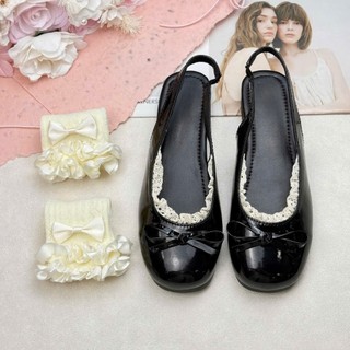 HÀNG LOẠI 1 Giày búp bê lolita nữ cao cấp đế cao 5cm mũi tròn phối nơ có viền ren