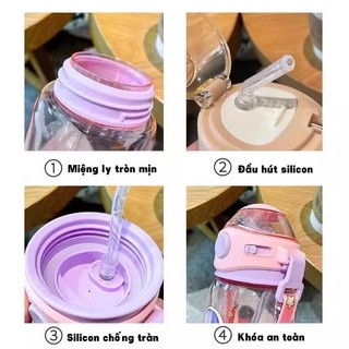 bình nước cho bé, bình nước phi hành gia, bình nhựa có nút bật kèm ống hút học sinh tiện lợi