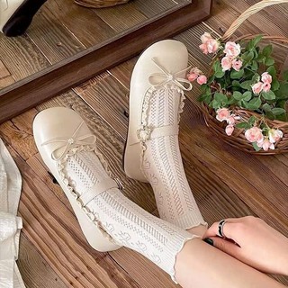 Giày Đốc Nữ Đế Cao 5P Tiểu Thư Đính Nơ Xoè Viền Ren Phong Cách Hàn Quốc Mã V420