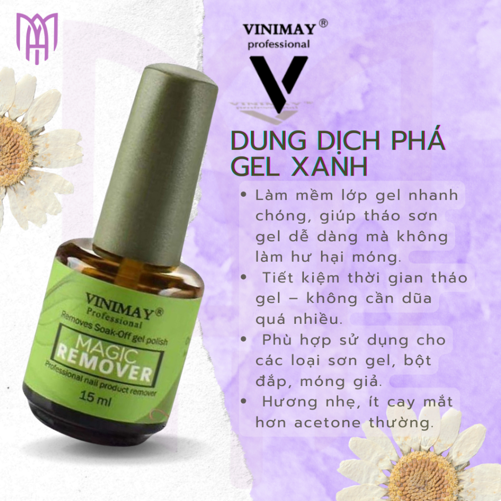 Dung Dịch Phá Gel, Phá Bột Đắp Nhanh Chóng Không Cần Dũa Vinimay Magic Remover Chính Hãng 15ml