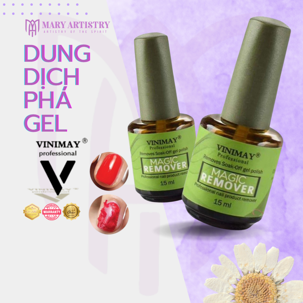 Dung Dịch Phá Gel, Phá Bột Đắp Nhanh Chóng Không Cần Dũa Vinimay Magic Remover Chính Hãng 15ml