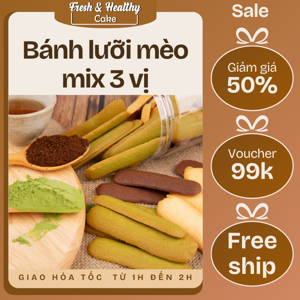 Bánh Lưỡi mèo Mix 3 vị Matcha + Cacao + Vani, ăn kiêng giảm cân healthy ...
