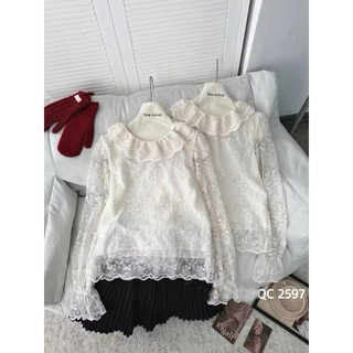 ÁO REN HOA NỔI CỔ BÈO - Áo sơ mi ren hoa kiểu QC tay bồng 2 lớp ulzzang tiểu thư HQ Aorenhoa552