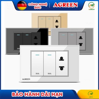 Ổ cắm âm tường AGREEN mặt pc chống cháy | Dòng 16A - 250v - Có màn che
