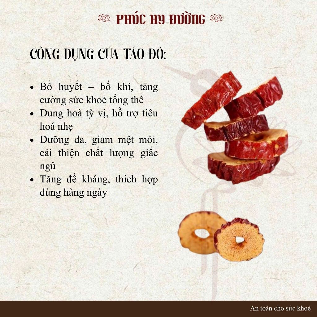 Táo đỏ cắt lát sấy khô dùng pha trà, chưng yến, nấu chè dưỡng nhan, bồ bổ cơ thể - 120GGram