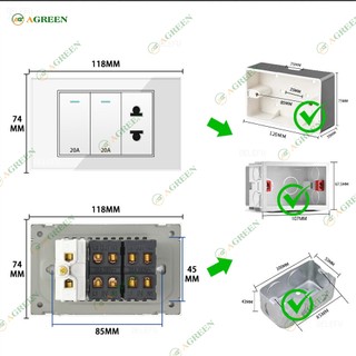 Ổ cắm âm tường AGREEN mặt pc chống cháy | Dòng 16A - 250v - Có màn che