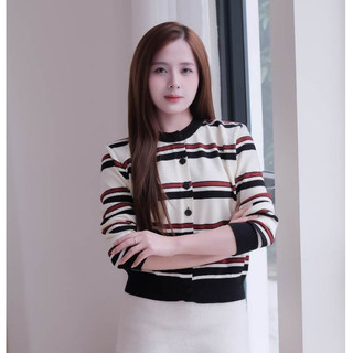 Áo cardigan kẻ đỏ - đen, Áo len dệt kim cao cấp basic - Áo Khoác Len Dà Tay Kẻ Sọc Ngang Siêu HOTHIT
