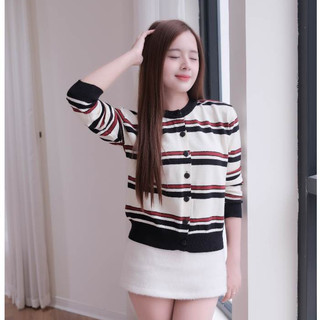 Áo cardigan kẻ đỏ - đen, Áo len dệt kim cao cấp basic - Áo Khoác Len Dà Tay Kẻ Sọc Ngang Siêu HOTHIT