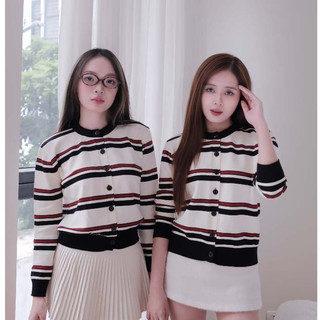 Áo cardigan kẻ đỏ - đen, Áo len dệt kim cao cấp basic - Áo Khoác Len Dà Tay Kẻ Sọc Ngang Siêu HOTHIT