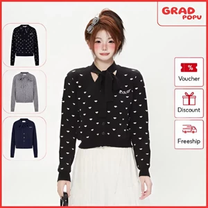 Áo khoác GRADPOPU ngắn dệt kim lấy cảm hứng từ Chanel với chi tiết thắt nơ hình trái tim AK268