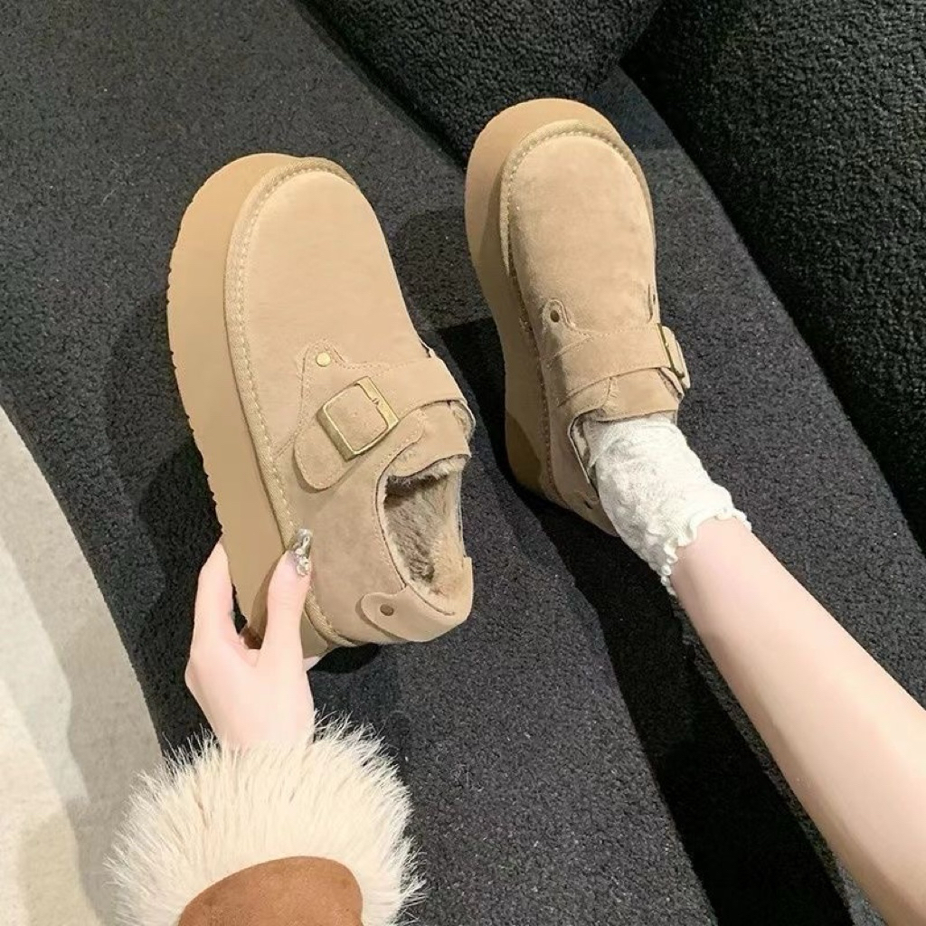 (Có Sẵn) Giày Lười Lót Lông, Giày Birken Đế Cao Mùa Đông