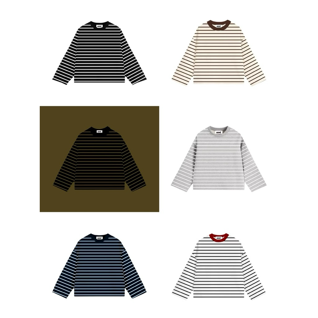 [ Mua 5 tặng 1 ] Áo Thun Tay Dài Sọc Ngang Form Rộng Cổ Tròn Unisex