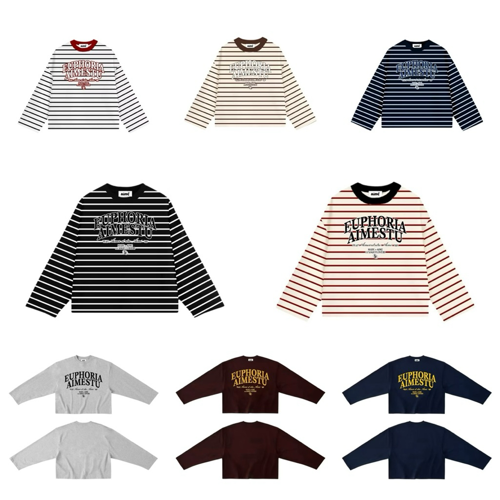 [ Mua 5 tặng 1 ] Áo Thun Tay Dài Sọc Ngang Form Rộng Cổ Tròn Unisex