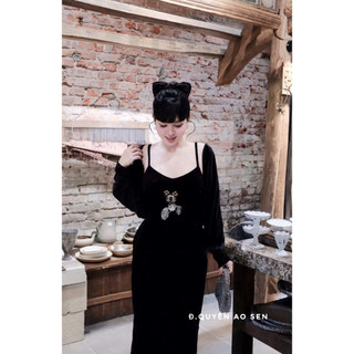 SET VÁY 2S NHUNG KÈM ÁO LỆ VI THÊU MICKEY HOT