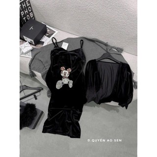 SET VÁY 2S NHUNG KÈM ÁO LỆ VI THÊU MICKEY HOT