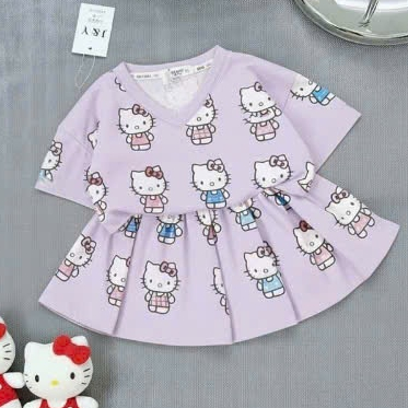 (2-14 tuổi) Bộ váy xếp ly kèm áo in full hình hellokitty cho bé gái KHÔNG KÈM GẤU.V08