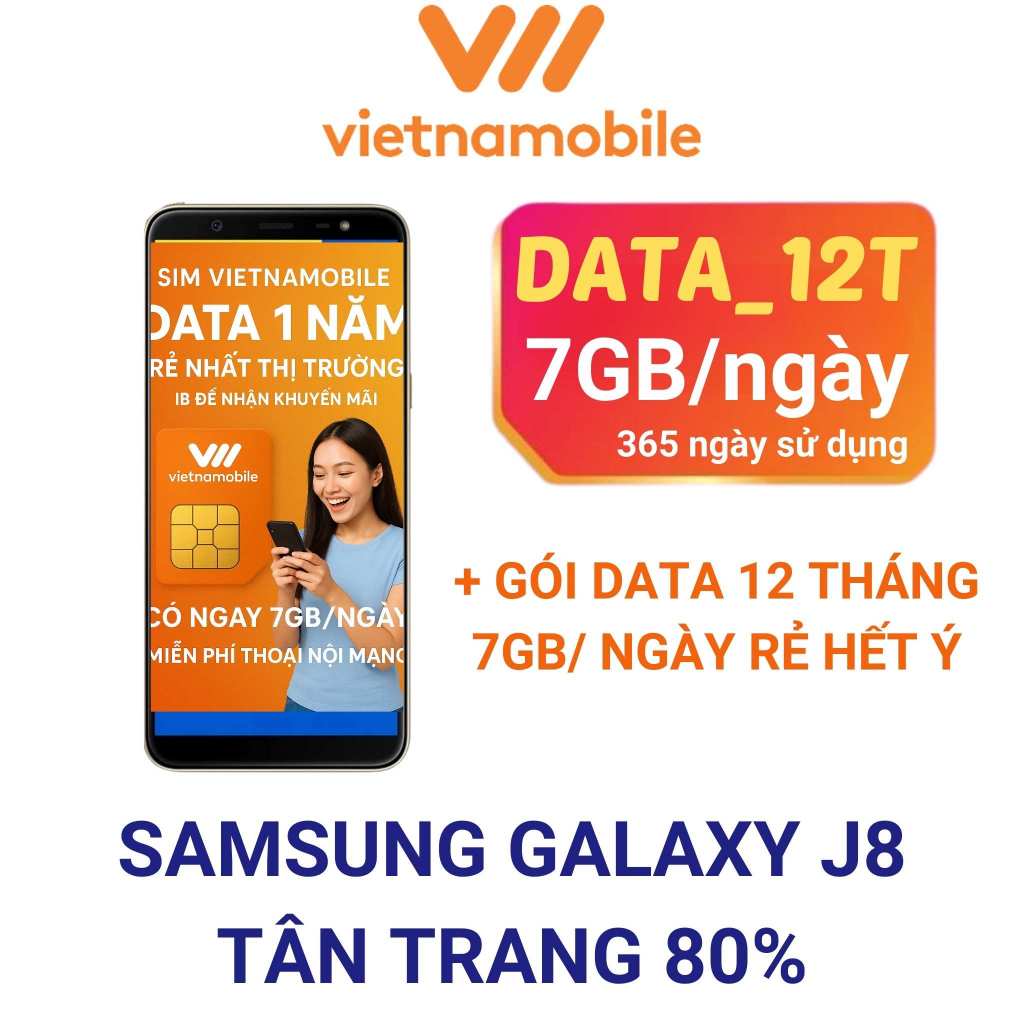 Điện Thoại Sim Vetnamobile Data 4g Vào Mạng 1 Năm Miễn Phí 12 tháng 7GB/ngày 210gb/tháng giá rẻ