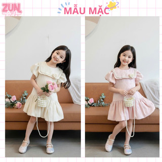 Đầm Bé Gái Tết Gấm Taffta Hoa Xuân 3D AZD609 – Đầm Công Chúa Nhí 2 Lớp, Hoa Cài Tháo Rời